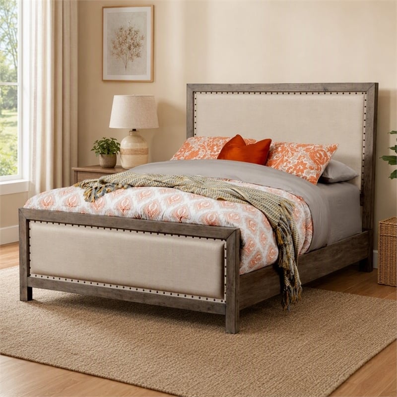 Pemberly Row King Size Wood Bed in Natural Gray