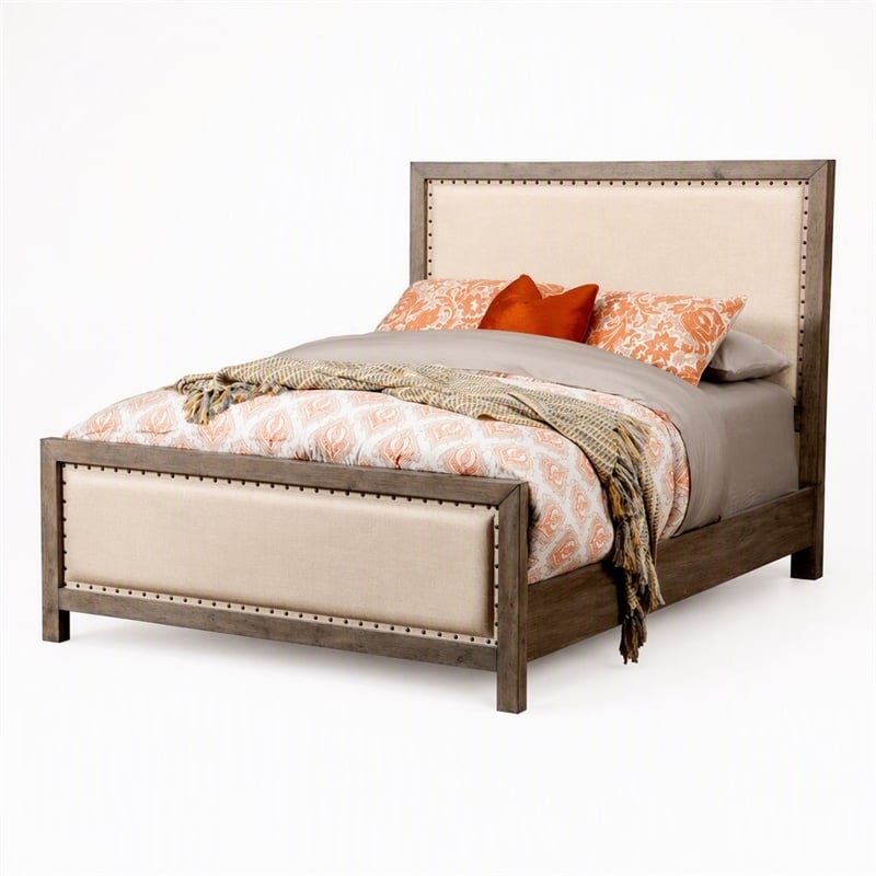 Pemberly Row King Size Wood Bed in Natural Gray