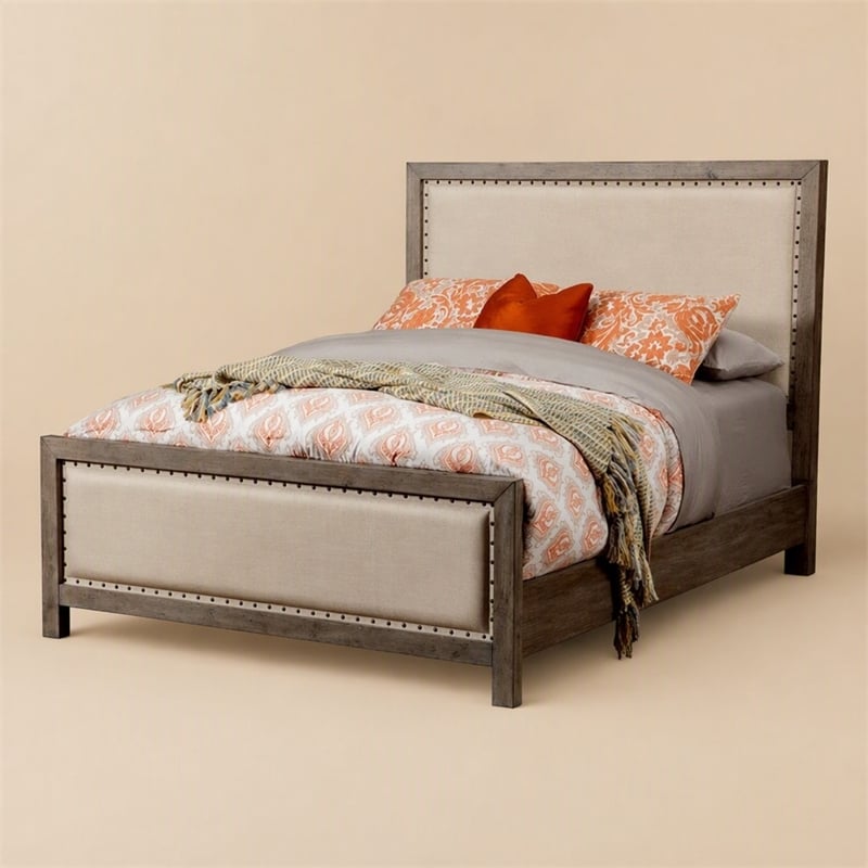 Pemberly Row King Size Wood Bed in Natural Gray