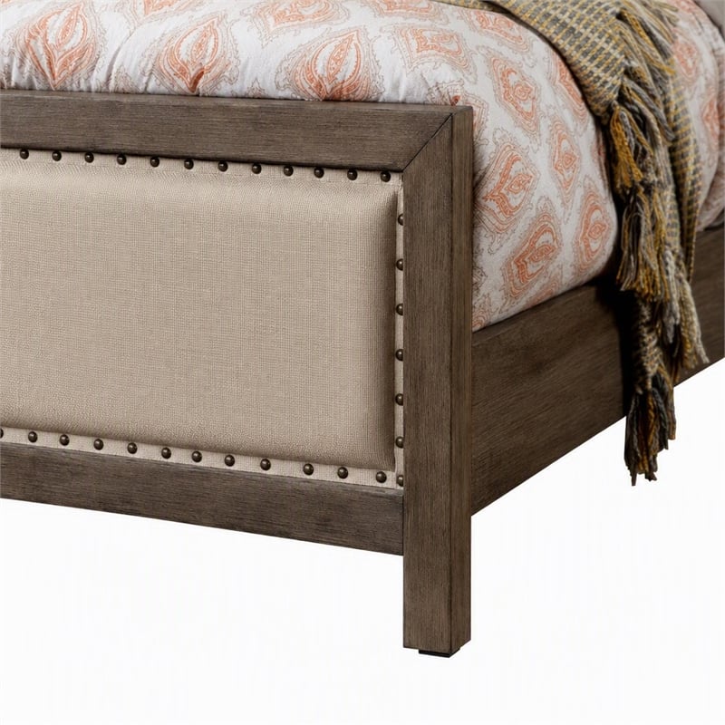 Pemberly Row King Size Wood Bed in Natural Gray
