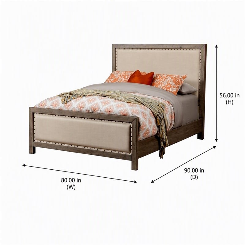 Pemberly Row King Size Wood Bed in Natural Gray