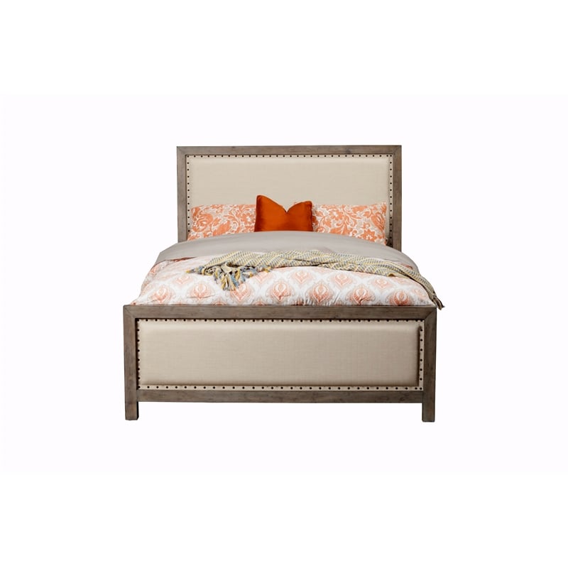 Pemberly Row King Size Wood Bed in Natural Gray