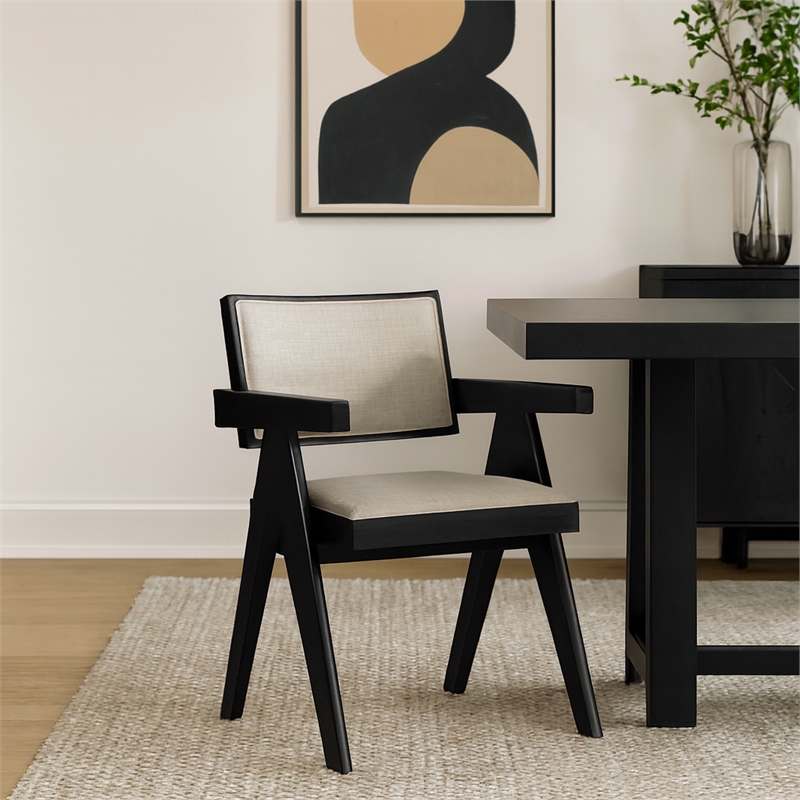 Pemberly Row Set of 2 Side Dining Chairs in Black with Upholstery
