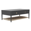 Pemberly Row Coffee Table with Woven Shelf in Charcoal Gray Rubberwood