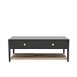 Pemberly Row Coffee Table with Woven Shelf in Charcoal Gray Rubberwood