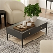 Pemberly Row Coffee Table with Woven Shelf in Charcoal Gray Rubberwood
