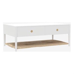 Pemberly Row Coffee Table with Woven Shelf in Coconut Milk Rubberwood