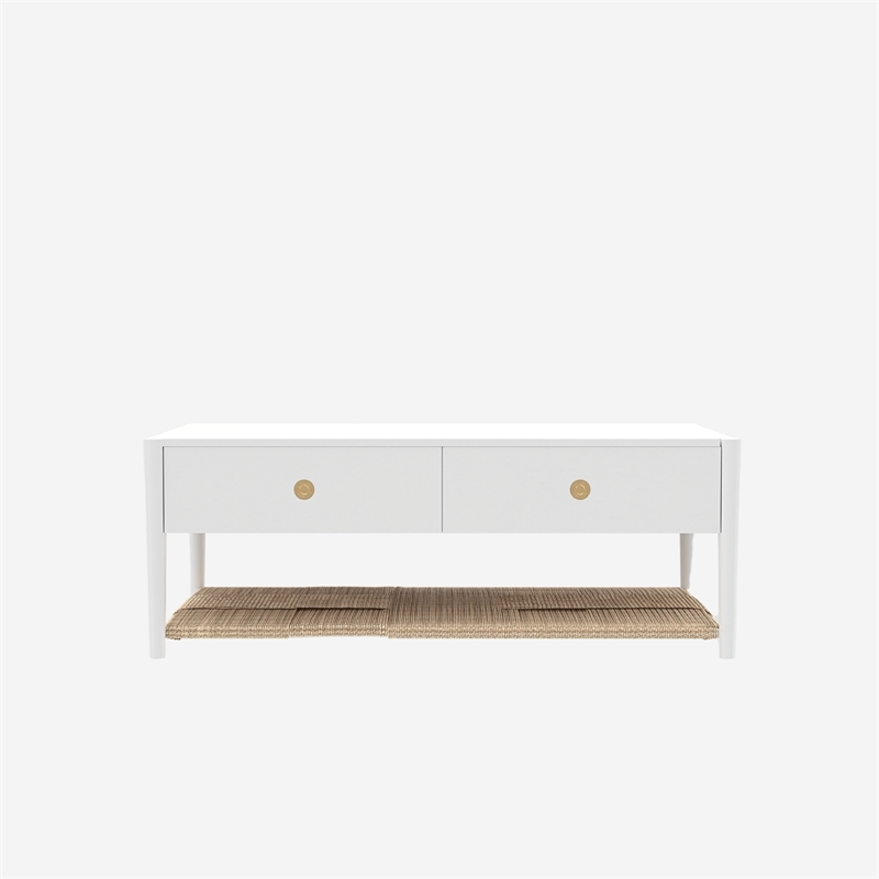 Pemberly Row Coffee Table with Woven Shelf in Coconut Milk Rubberwood