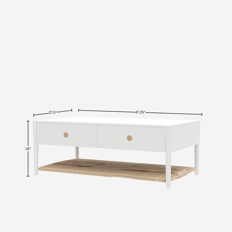Pemberly Row Coffee Table with Woven Shelf in Coconut Milk Rubberwood