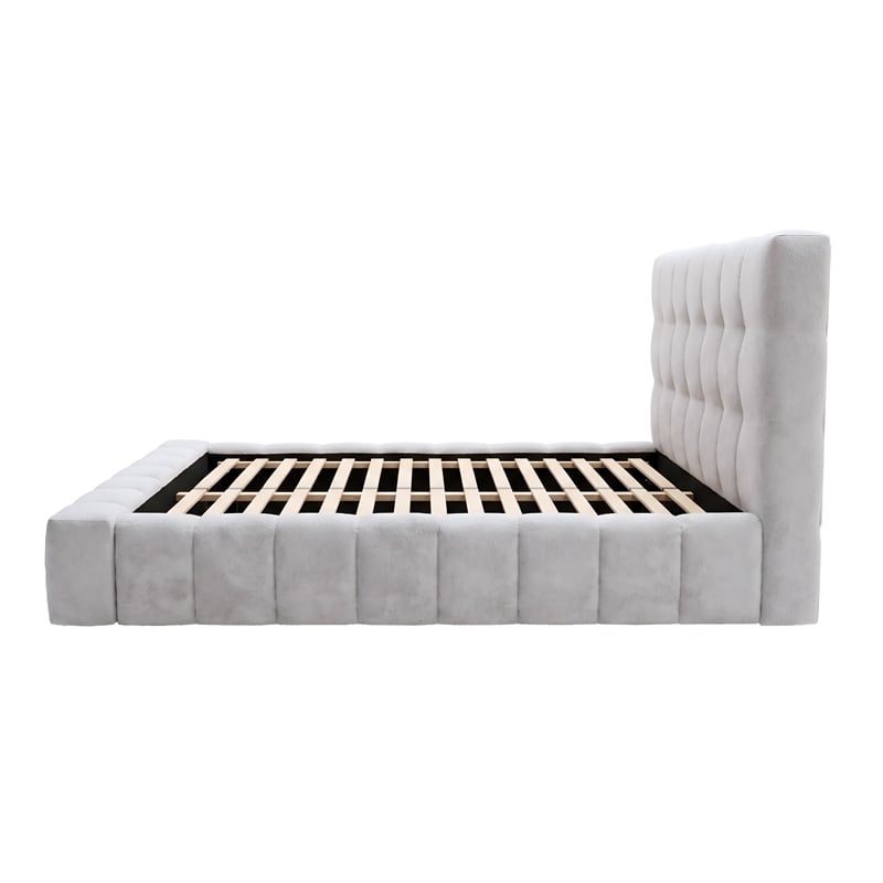 Pemberly Row Queen Upholstered Platform Bed in Light Gray Polyester Fabric