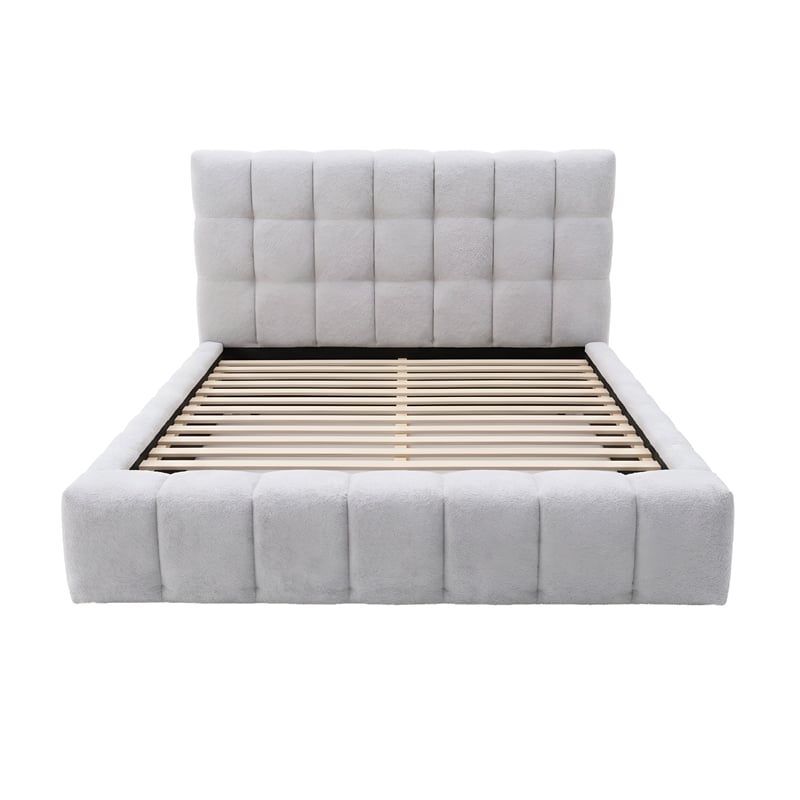Pemberly Row Queen Upholstered Platform Bed in Light Gray Polyester Fabric
