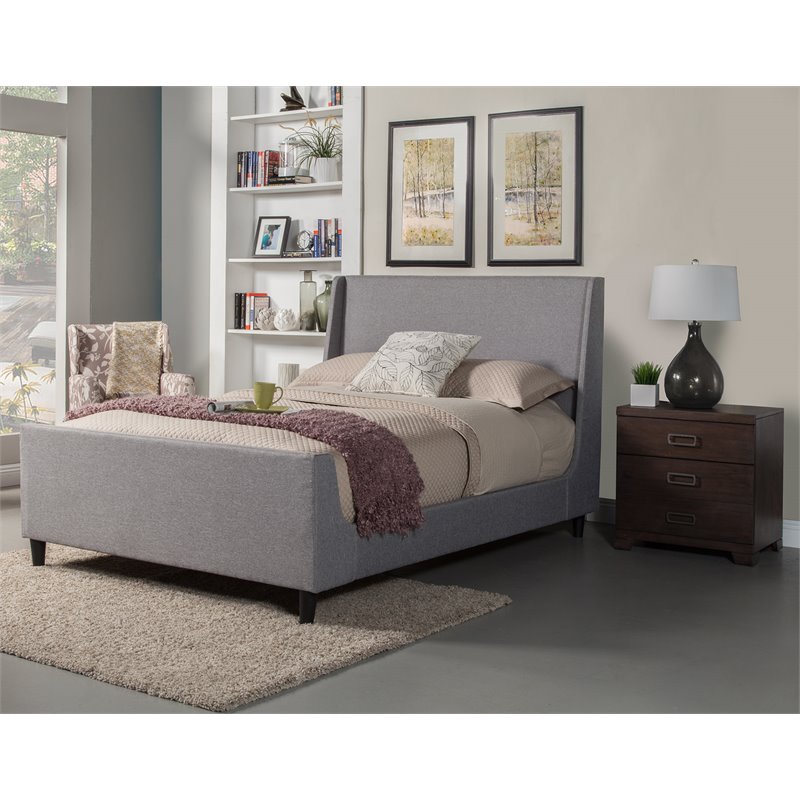 Pemberly Row King Upholstered Platform Bed in Gray Linen Fabric with Slats