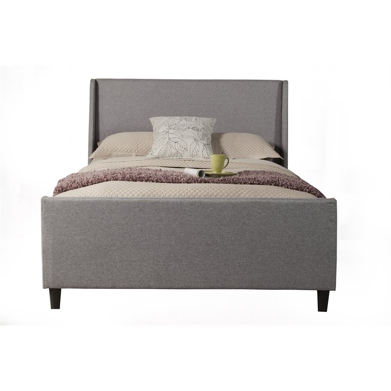 Pemberly Row King Upholstered Platform Bed in Gray Linen Fabric with Slats