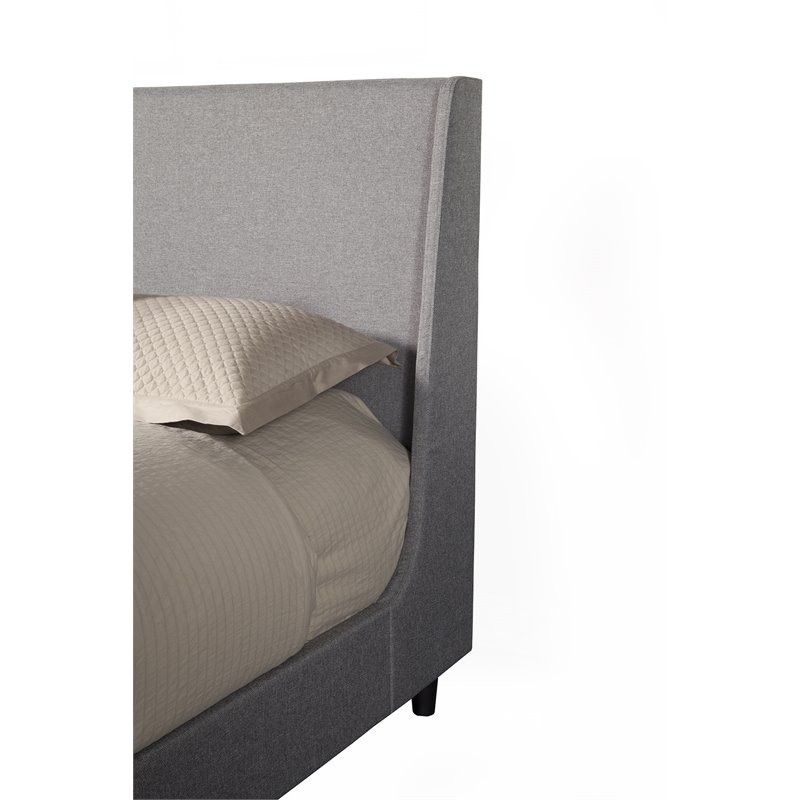 Pemberly Row King Upholstered Platform Bed in Gray Linen Fabric with Slats