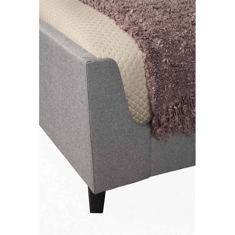 Pemberly Row King Upholstered Platform Bed in Gray Linen Fabric with Slats