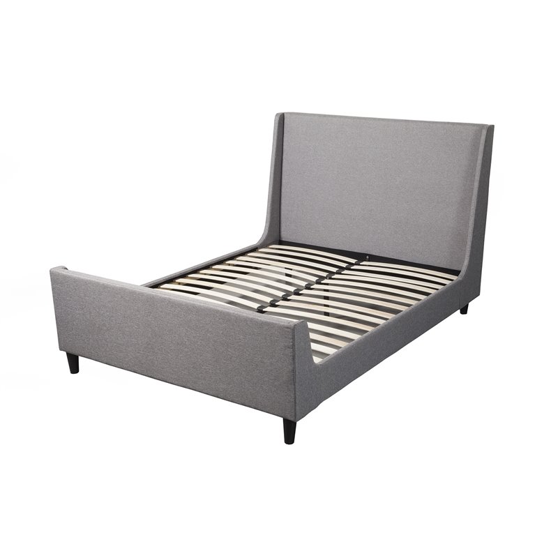Pemberly Row King Upholstered Platform Bed in Gray Linen Fabric with Slats