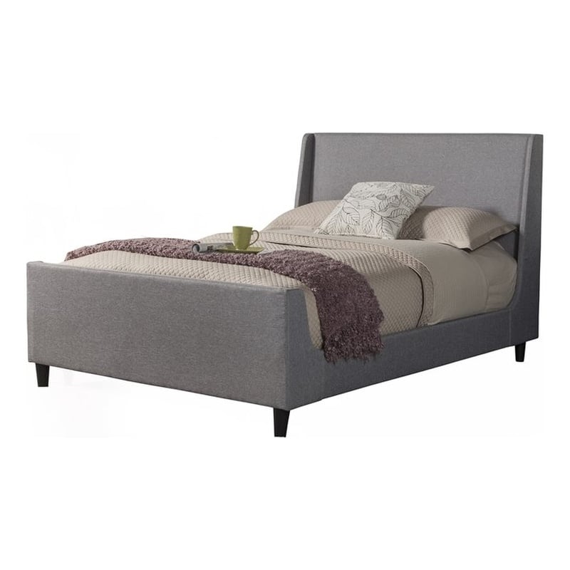 Pemberly Row King Upholstered Platform Bed in Gray Linen Fabric with Slats
