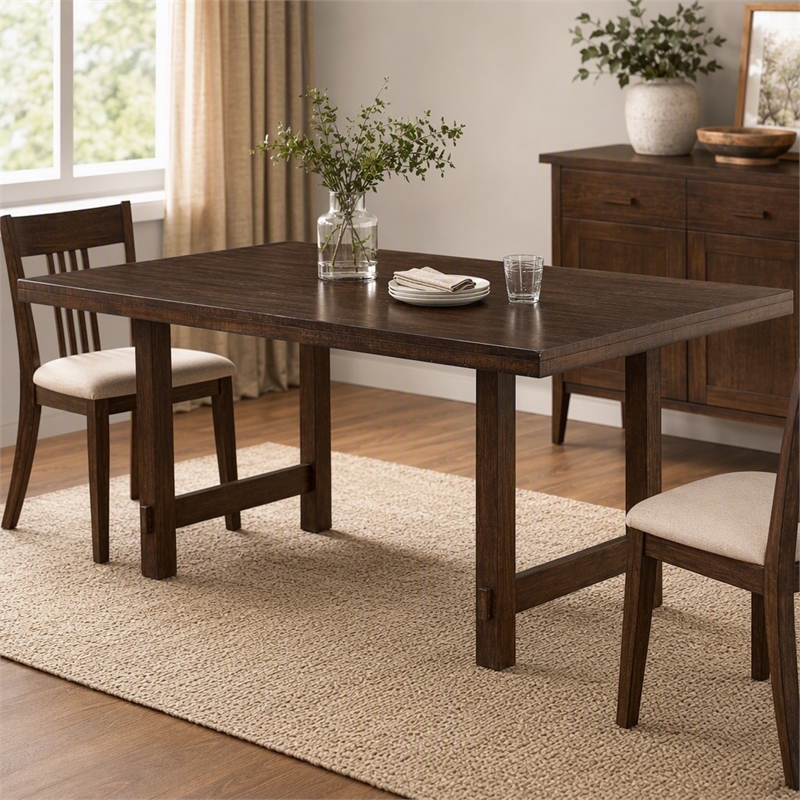 Pemberly Row Wood Dining Table in Distressed Walnut Finish