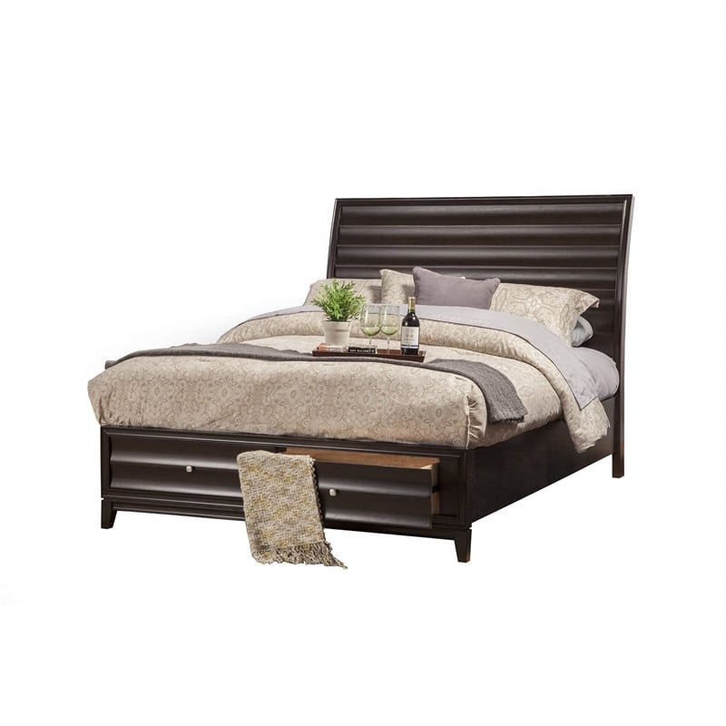 Pemberly Row Queen Panel Bed in Black Cherry Finish with Storage
