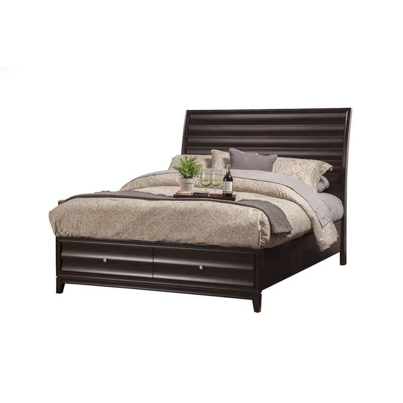Pemberly Row Queen Panel Bed in Black Cherry Finish with Storage