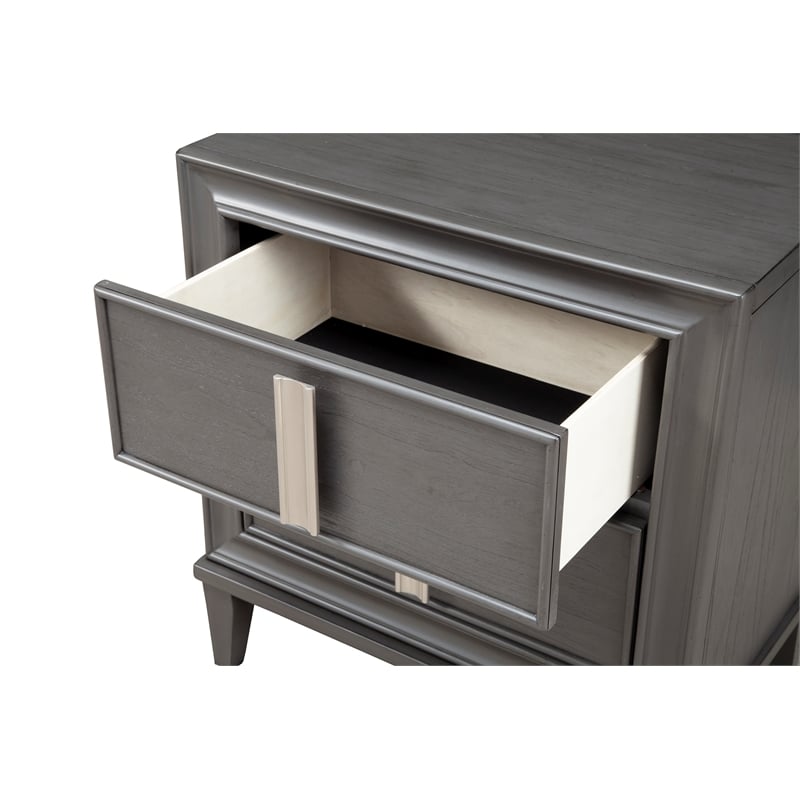 Pemberly Row Wood 2-Drawer Nightstand in Dark Gray with Pine Solids