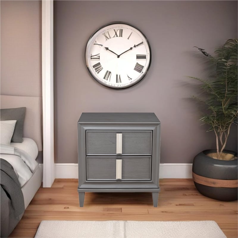 Pemberly Row Wood 2-Drawer Nightstand in Dark Gray with Pine Solids
