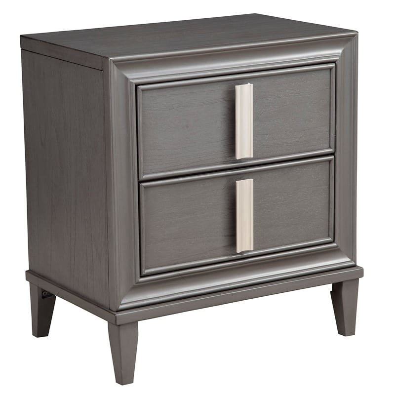 Pemberly Row Wood 2-Drawer Nightstand in Dark Gray with Pine Solids