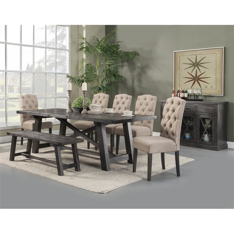 Pemberly Row Wood Extension Dining Table in Salvaged Gray Finish