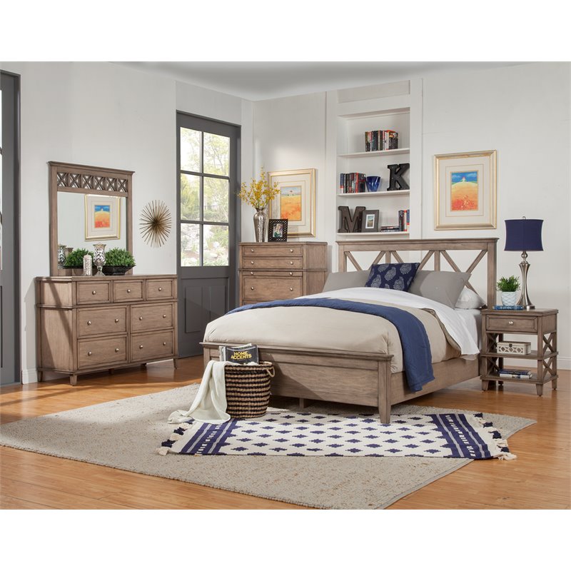 Pemberly Row Wood Bedroom Mirror in French Truffle Finish