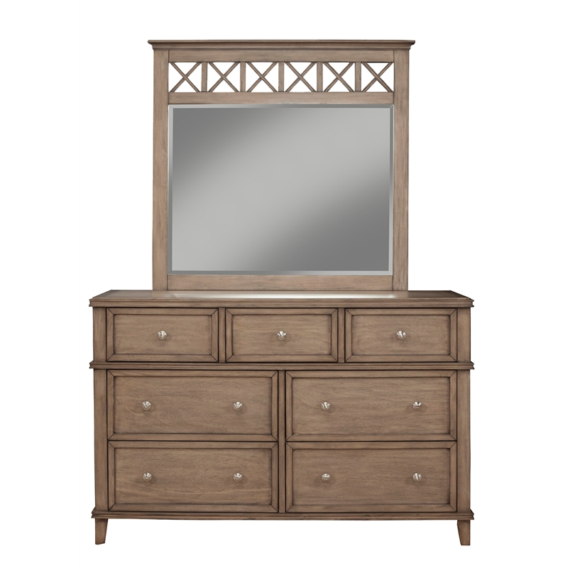 Pemberly Row Wood Bedroom Mirror in French Truffle Finish