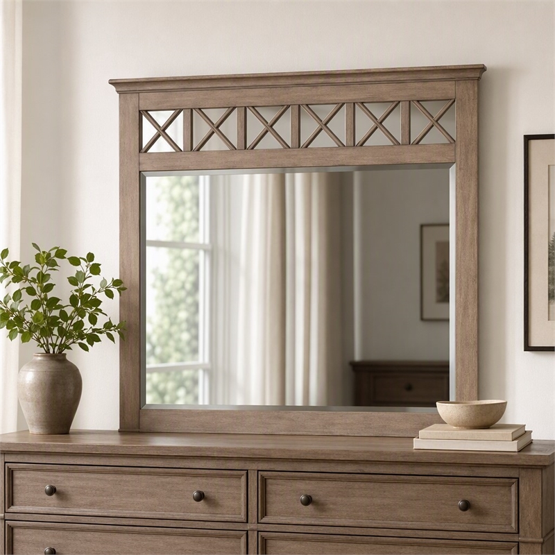 Pemberly Row Wood Bedroom Mirror in French Truffle Finish