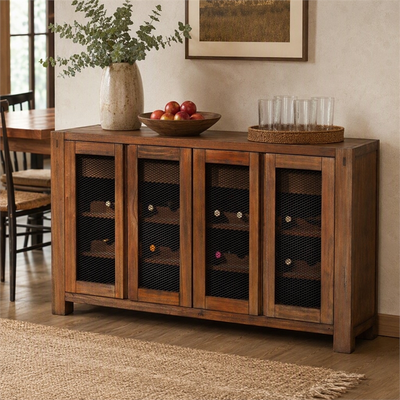 Pemberly Row Wood Sideboard-Console with Wine Storage in Natural Mahogany