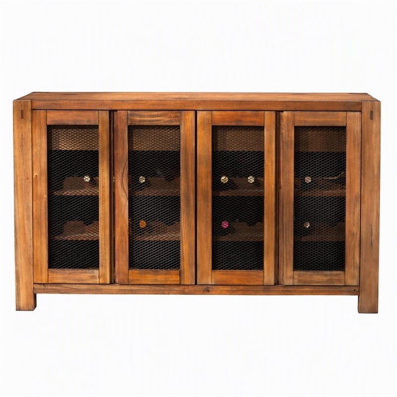 Pemberly Row Wood Sideboard-Console with Wine Storage in Natural Mahogany