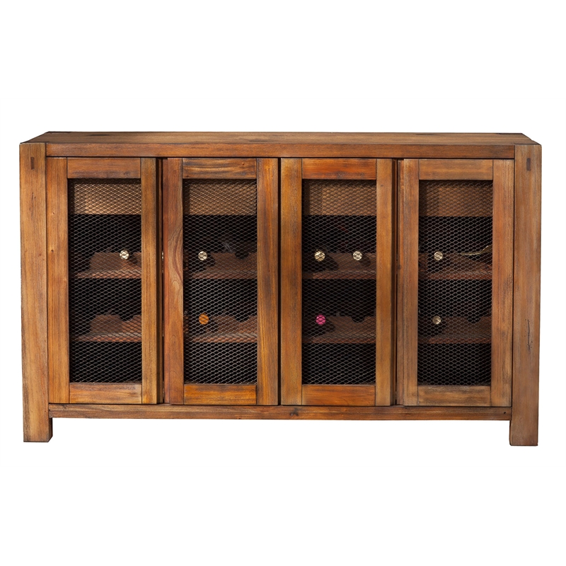 Pemberly Row Wood Sideboard-Console with Wine Storage in Natural Mahogany