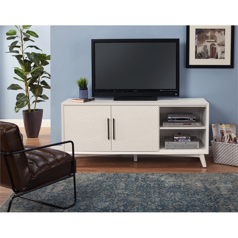 Pemberly Row Wood TV Console with Adjustable Shelves in White Finish