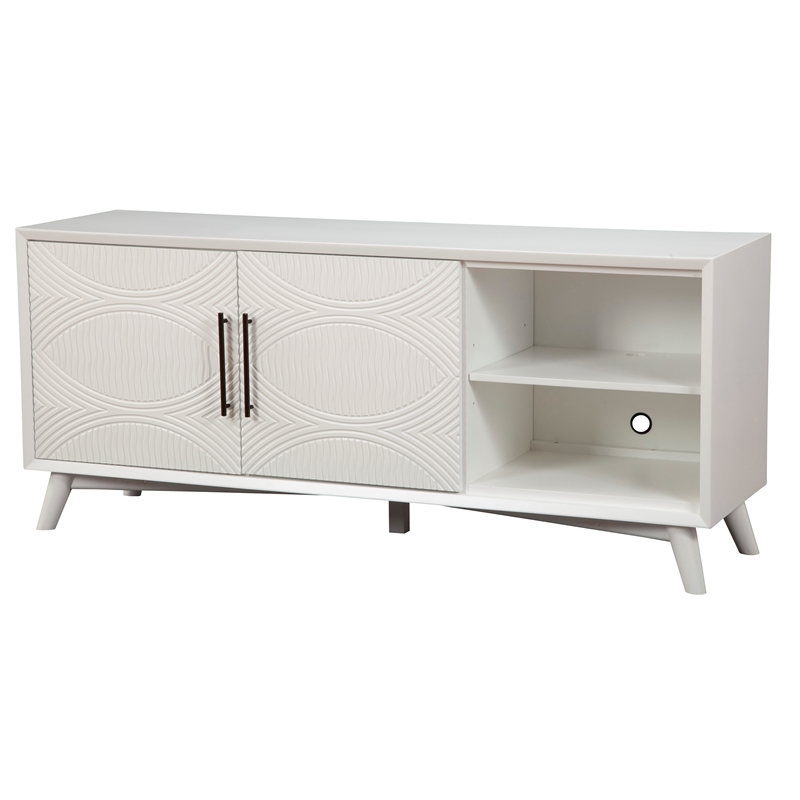 Pemberly Row Wood TV Console with Adjustable Shelves in White Finish