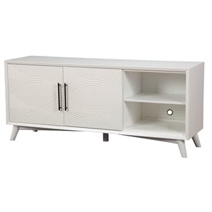 Pemberly Row Wood TV Console with Adjustable Shelves in White Finish