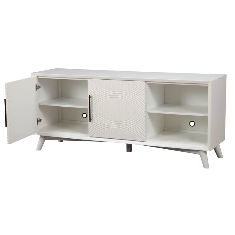 Pemberly Row Wood TV Console with Adjustable Shelves in White Finish