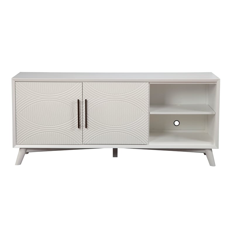 Pemberly Row Wood TV Console with Adjustable Shelves in White Finish