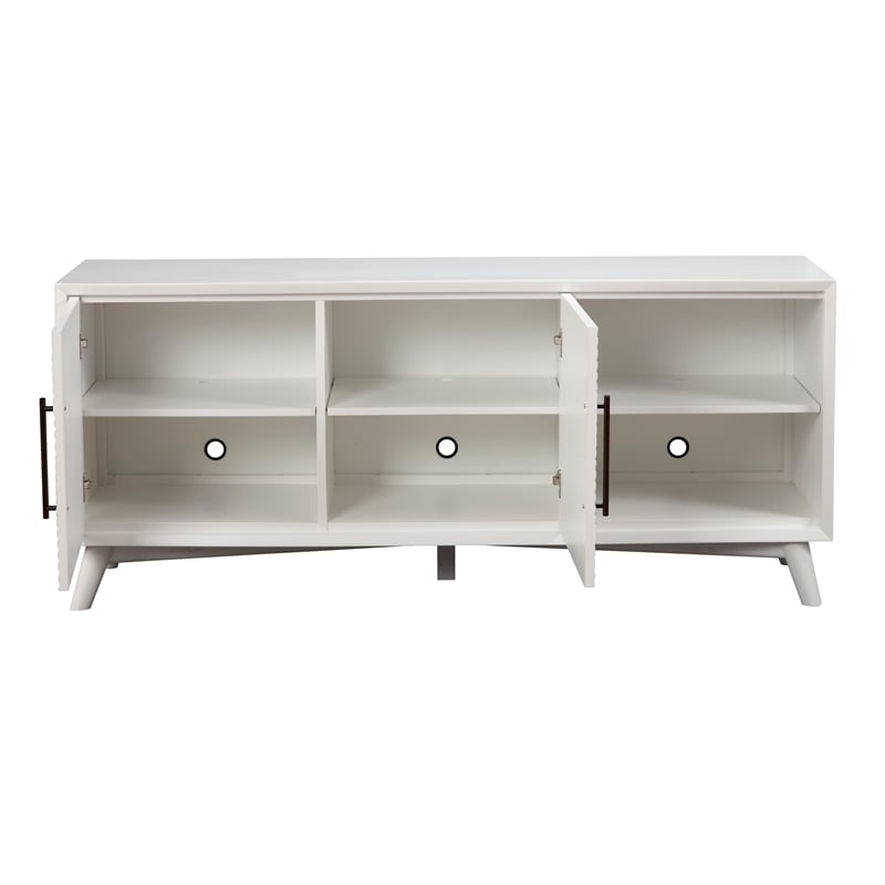 Pemberly Row Wood TV Console with Adjustable Shelves in White Finish