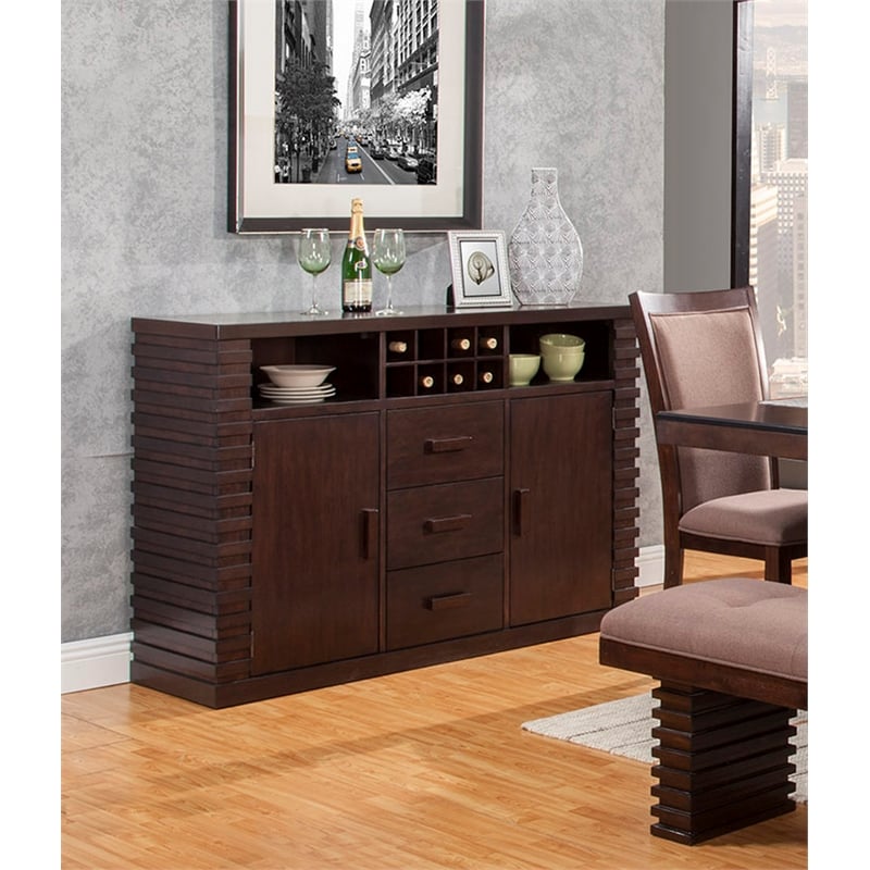 Pemberly Row Wood Dining Sideboard with Storage in Dark Espresso Finish
