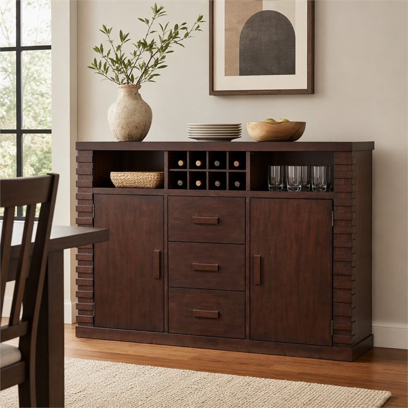 Pemberly Row Wood Dining Sideboard with Storage in Dark Espresso Finish