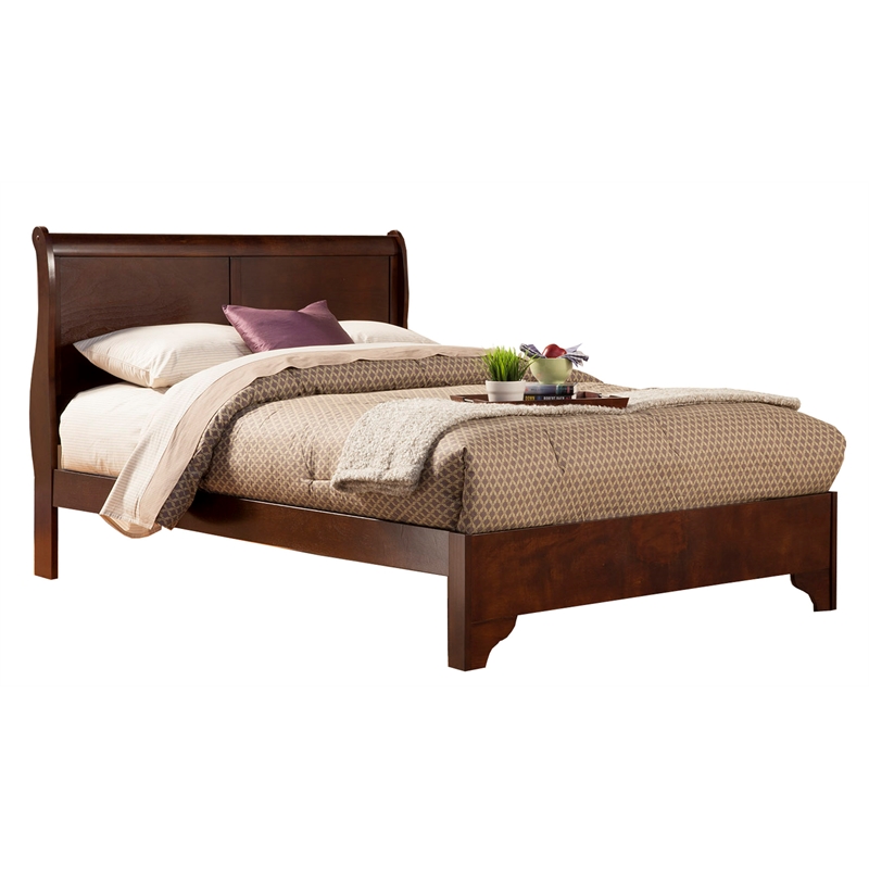 Pemberly Row Eastern King Wood Sleigh Bed in Cappuccino Brown Finish