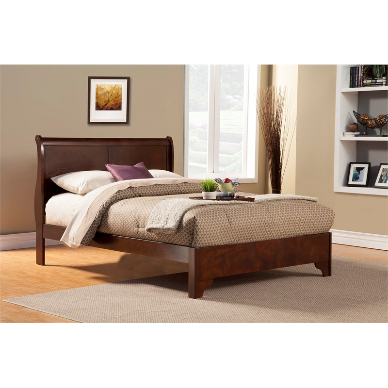 Pemberly Row Eastern King Wood Sleigh Bed in Cappuccino Brown Finish