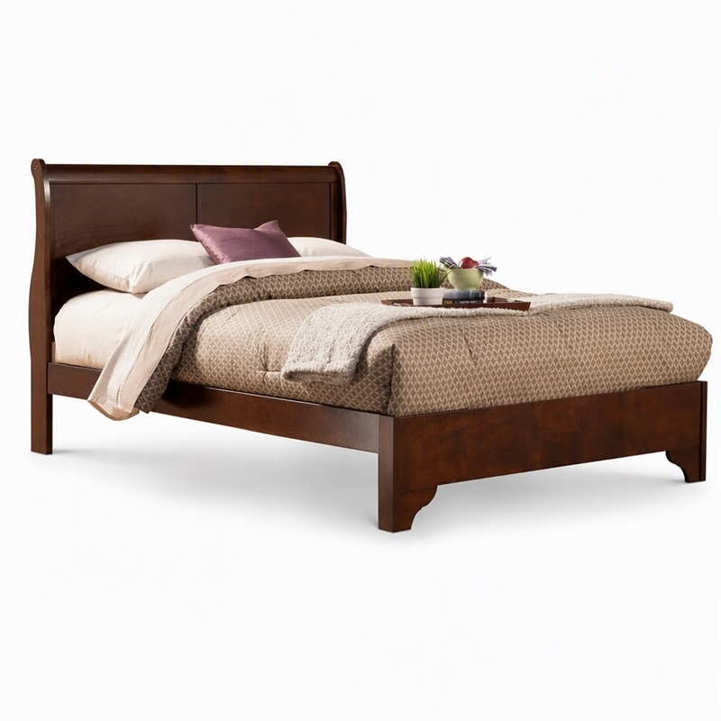 Pemberly Row Eastern King Wood Sleigh Bed in Cappuccino Brown Finish