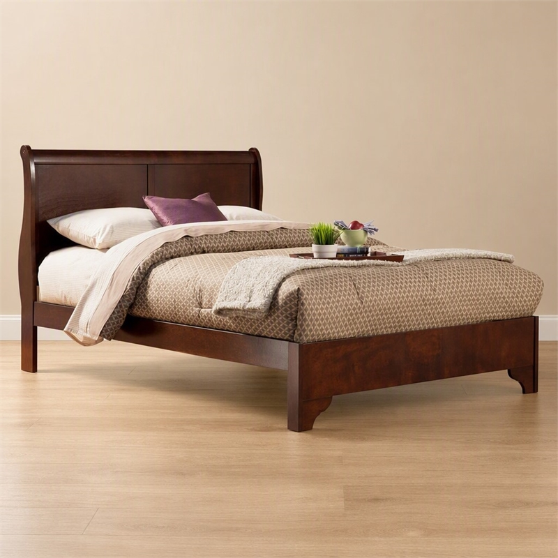 Pemberly Row Eastern King Wood Sleigh Bed in Cappuccino Brown Finish