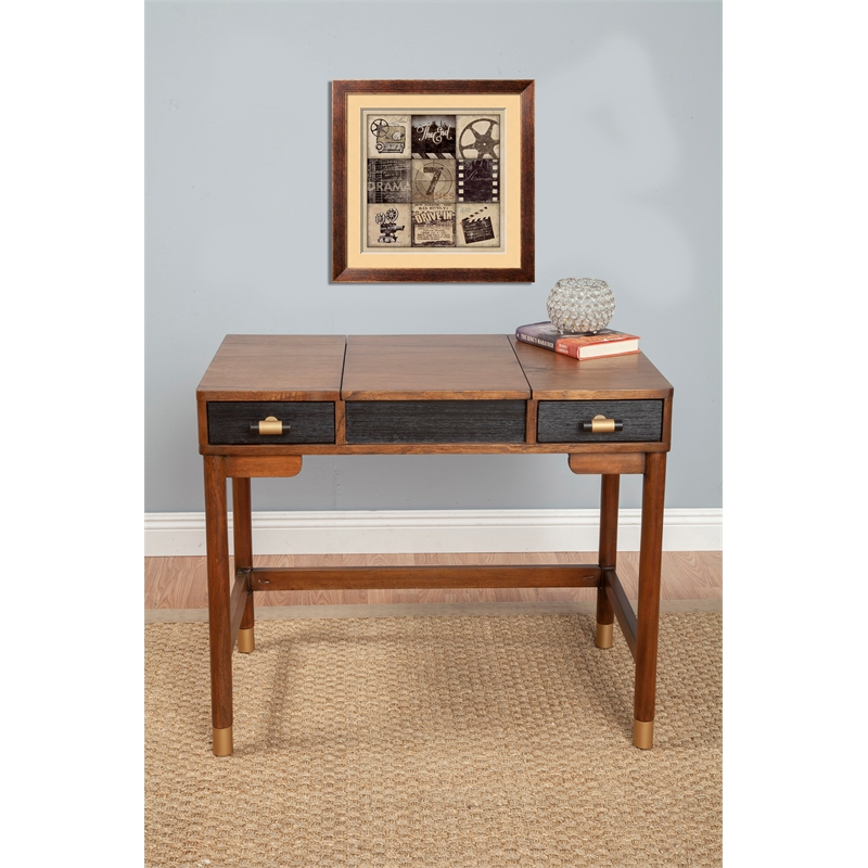 Pemberly Row Wood Bedroom Vanity in Two-Tone Walnut & Black Finish