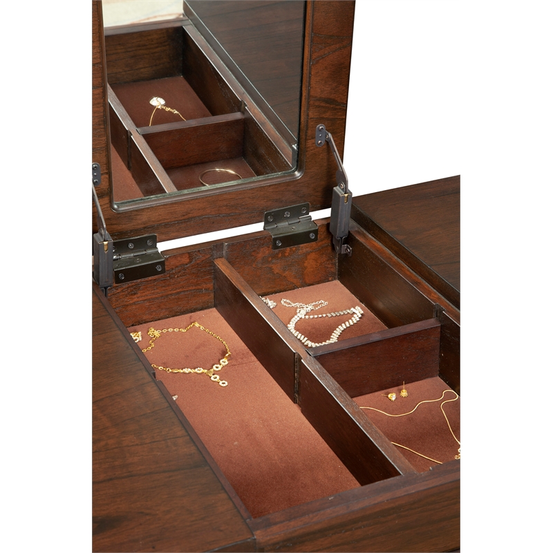 Pemberly Row Wood Bedroom Vanity in Two-Tone Walnut & Black Finish
