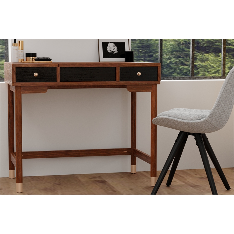 Pemberly Row Wood Bedroom Vanity in Two-Tone Walnut & Black Finish