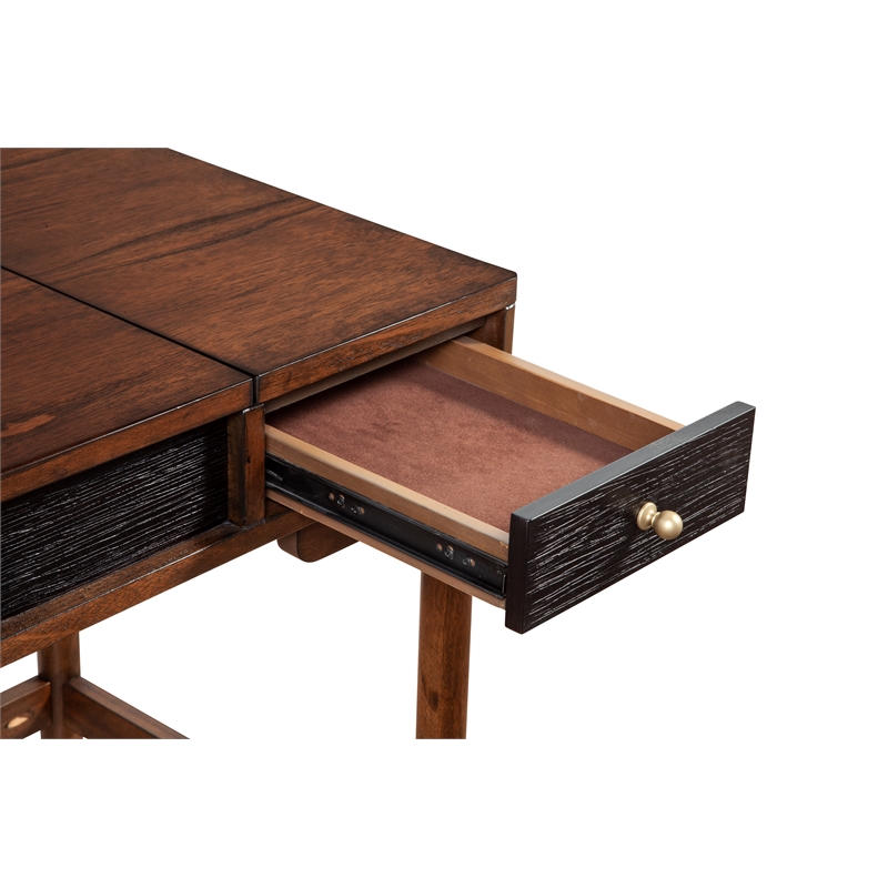 Pemberly Row Wood Bedroom Vanity in Two-Tone Walnut & Black Finish